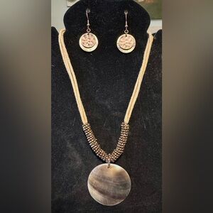 Vintage Lia Sophia abalone moon Beaded Necklace with matching Earrings.